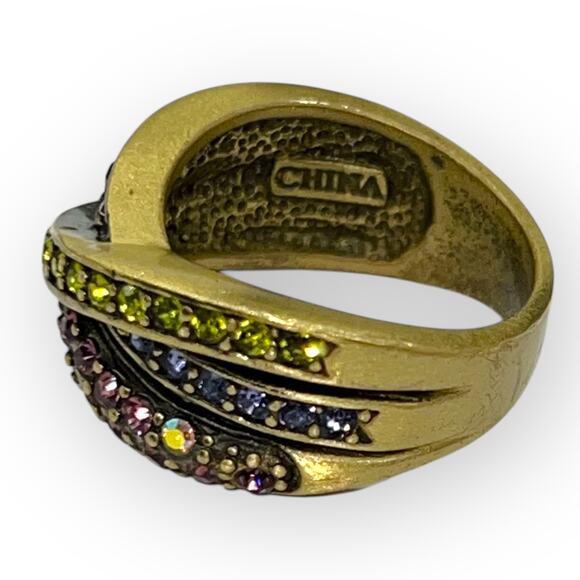 Heidi Daus Ring Vintage Classic Kiss Pink Purple Green Pave Crystal Encrusted - Picture 8 of 8